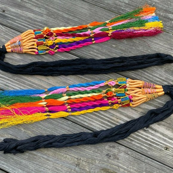 Paranda Hair Accessory Black with Multi color Traditional Hair Paranda Lot of 2 main image 9